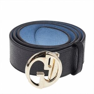 Gucci 1973 Reversible Black & Blue Pebbled Leather Belt with Dust Bag Size 95